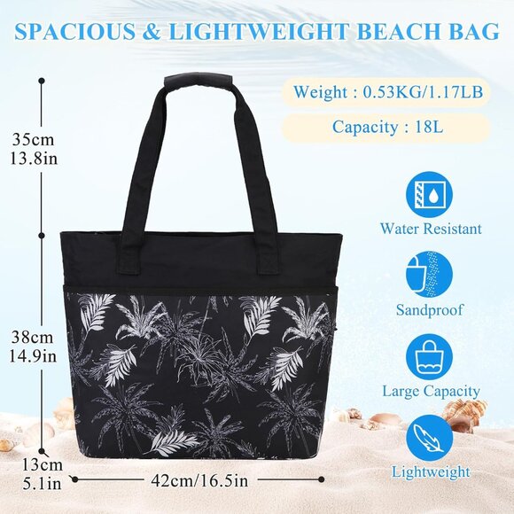 Women Black Coconut Tree Large Lightweight Zipper Travel Tote Separation Bag - Picture 2 of 7